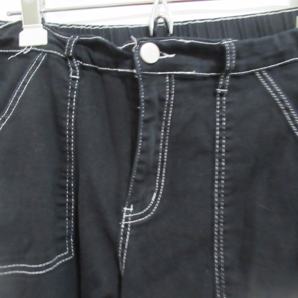 Honey Peach Cargo Pants Womens L Black wide leg Contrast Stitch Utility Street - Picture 3 of 5